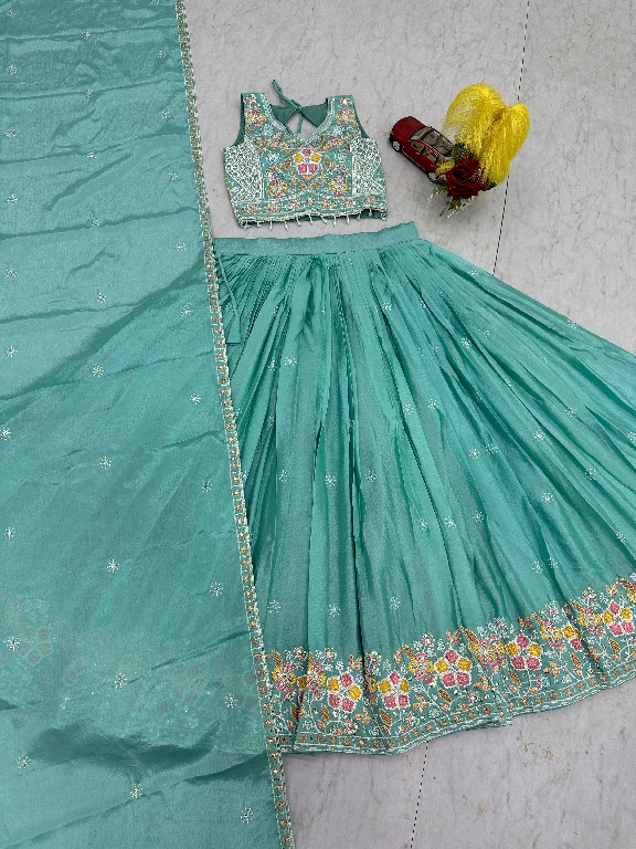 PRISHA CREATION D.NO PC-606 WHOLESALE READYMADE CHINON WEDDING FUNCTION WEAR LEHENGA CHOLI FOR EXPORT