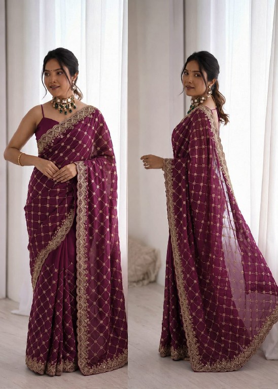 TEXTILEDEAL D.NO KD-647 WHOLESALE FENDY SILK HEAVY BEADS WORK DESIGNER SAREES FOR WOMEN EXPORTER