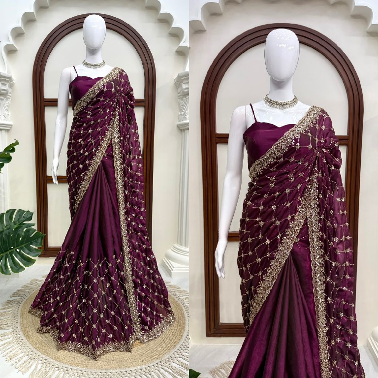TEXTILEDEAL D.NO KD-647 WHOLESALE FENDY SILK HEAVY BEADS WORK DESIGNER SAREES FOR WOMEN EXPORTER