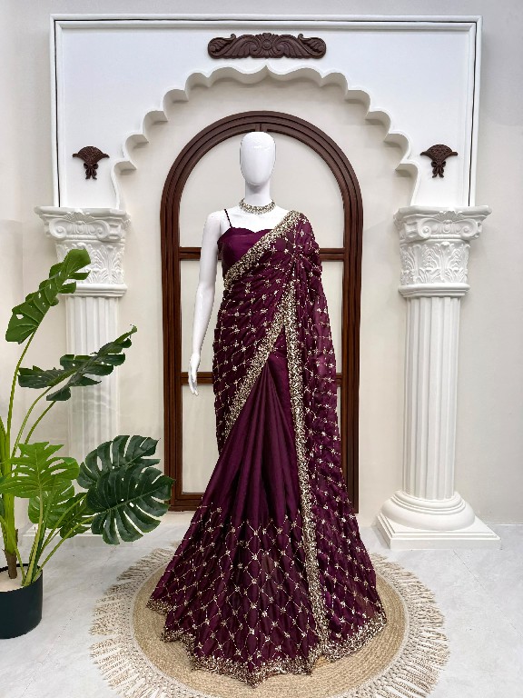 TEXTILEDEAL D.NO KD-647 WHOLESALE FENDY SILK HEAVY BEADS WORK DESIGNER SAREES FOR WOMEN EXPORTER