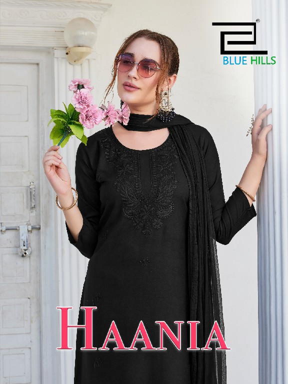 BLUE HILLS HAANIA WHOLESALE READYMADE RAYON WITH WORK BIG SIZE TRENDY STYLISH 3 PCS SUITS EXPORTER