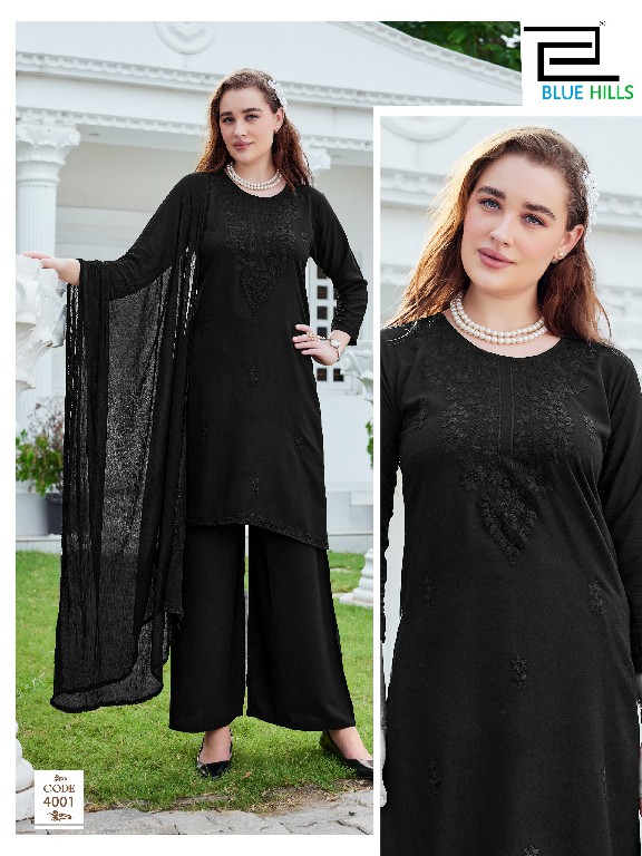 BLUE HILLS HAANIA WHOLESALE READYMADE RAYON WITH WORK BIG SIZE TRENDY STYLISH 3 PCS SUITS EXPORTER