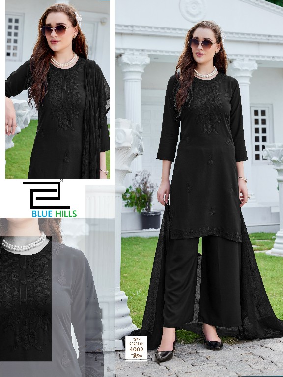 BLUE HILLS HAANIA WHOLESALE READYMADE RAYON WITH WORK BIG SIZE TRENDY STYLISH 3 PCS SUITS EXPORTER