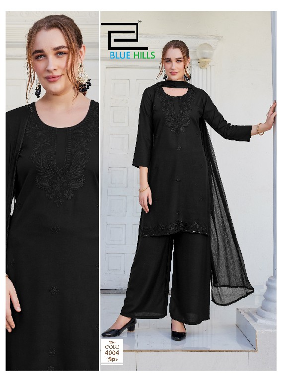BLUE HILLS HAANIA WHOLESALE READYMADE RAYON WITH WORK BIG SIZE TRENDY STYLISH 3 PCS SUITS EXPORTER