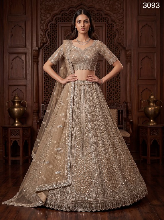 TEXTILEDEAL D.NO 3093 WHOLESALE PREMIUM NET WITH WORK WEDDING WEAR LEHENGA CHOLI FOR BRIDE ONLINE