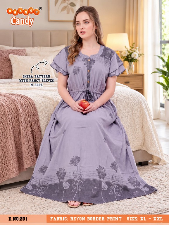 ORANGE CANDY D.NO 201 WHOLESALE PREMIUM RAYON BORDER PRINT NIGHTY COMBO FOR WOMEN ONLINE