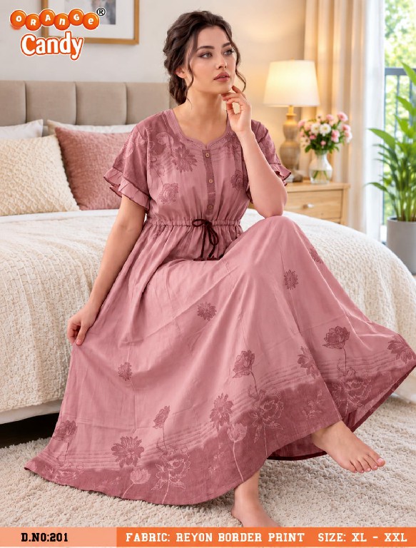 ORANGE CANDY D.NO 201 WHOLESALE PREMIUM RAYON BORDER PRINT NIGHTY COMBO FOR WOMEN ONLINE