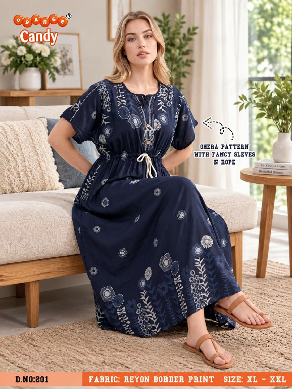 ORANGE CANDY D.NO 201 WHOLESALE PREMIUM RAYON BORDER PRINT NIGHTY COMBO FOR WOMEN ONLINE