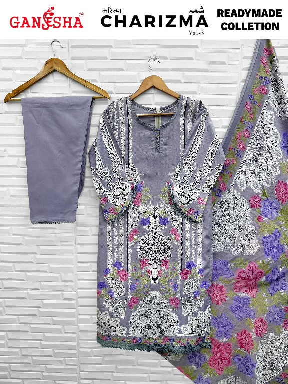 GANESHA CHARIZMA VOL 3 WHOLESALE READYMADE COTTON DIGITAL PRINTED REGULAR WEAR 3 PCS SUITS SUPPLIER
