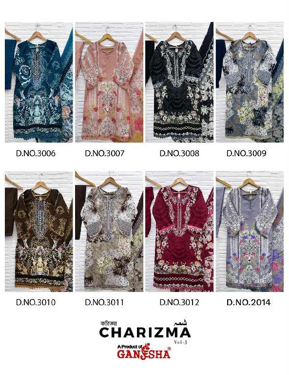 GANESHA CHARIZMA VOL 3 WHOLESALE READYMADE COTTON DIGITAL PRINTED REGULAR WEAR 3 PCS SUITS SUPPLIER