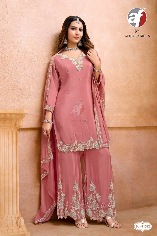 ANJU FAB D.NO SL 41002-41038-41024 TO 41027 WHOLESALE READYMADE GLASS ORGANZA FESTIVE WEAR 3 PCS COMBO SET SUITS EXPORTER
