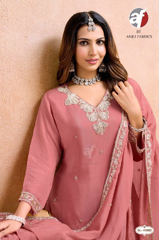 ANJU FAB D.NO SL 41002-41038-41024 TO 41027 WHOLESALE READYMADE GLASS ORGANZA FESTIVE WEAR 3 PCS COMBO SET SUITS EXPORTER