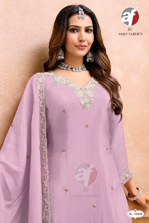 ANJU FAB D.NO SL 41002-41038-41024 TO 41027 WHOLESALE READYMADE GLASS ORGANZA FESTIVE WEAR 3 PCS COMBO SET SUITS EXPORTER