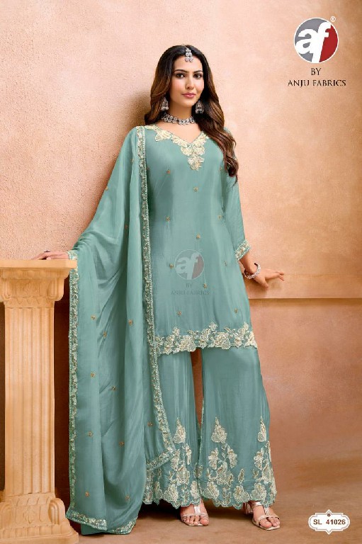ANJU FAB D.NO SL 41002-41038-41024 TO 41027 WHOLESALE READYMADE GLASS ORGANZA FESTIVE WEAR 3 PCS COMBO SET SUITS EXPORTER