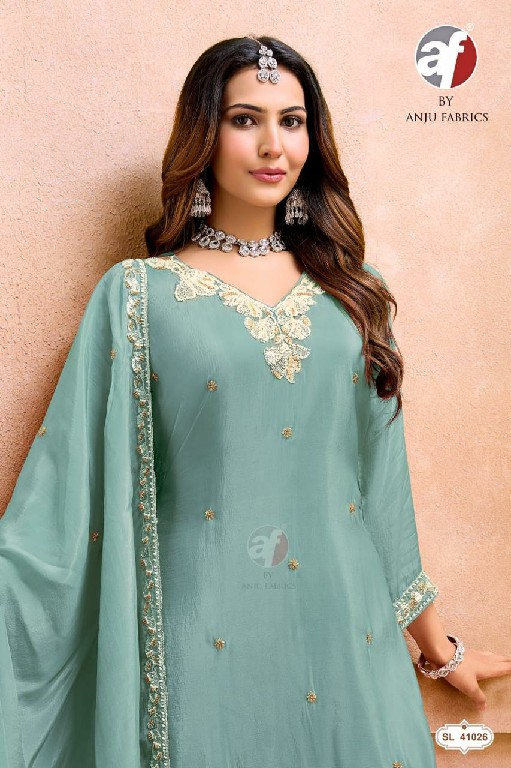 ANJU FAB D.NO SL 41002-41038-41024 TO 41027 WHOLESALE READYMADE GLASS ORGANZA FESTIVE WEAR 3 PCS COMBO SET SUITS EXPORTER