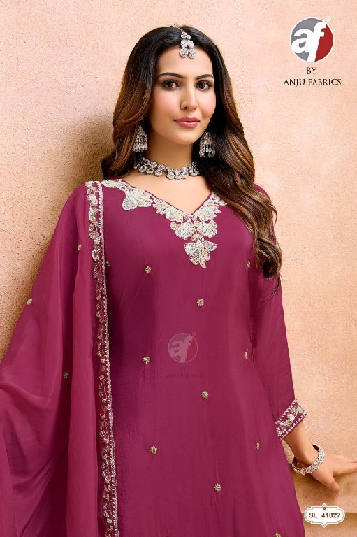 ANJU FAB D.NO SL 41002-41038-41024 TO 41027 WHOLESALE READYMADE GLASS ORGANZA FESTIVE WEAR 3 PCS COMBO SET SUITS EXPORTER