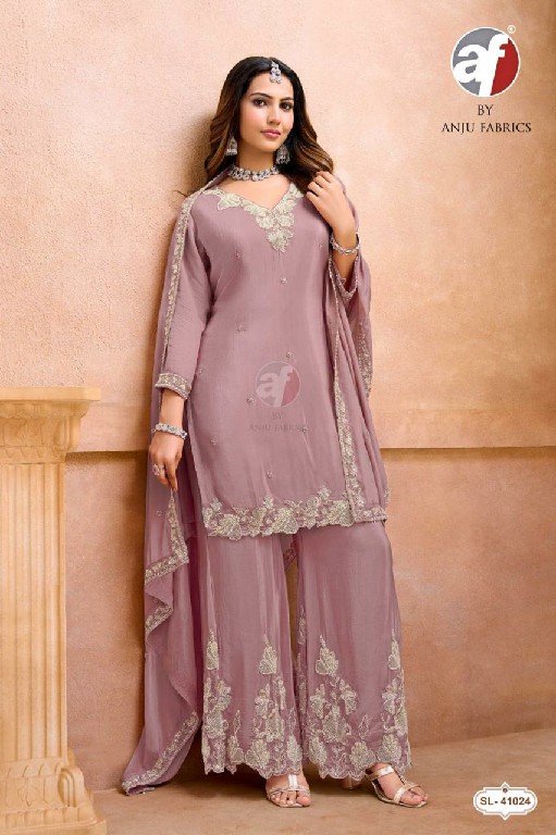ANJU FAB D.NO SL 41002-41038-41024 TO 41027 WHOLESALE READYMADE GLASS ORGANZA FESTIVE WEAR 3 PCS COMBO SET SUITS EXPORTER