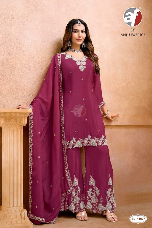 ANJU FAB D.NO SL 41002-41038-41024 TO 41027 WHOLESALE READYMADE GLASS ORGANZA FESTIVE WEAR 3 PCS COMBO SET SUITS EXPORTER