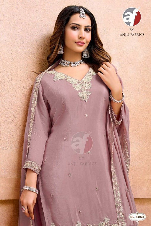 ANJU FAB D.NO SL 41002-41038-41024 TO 41027 WHOLESALE READYMADE GLASS ORGANZA FESTIVE WEAR 3 PCS COMBO SET SUITS EXPORTER