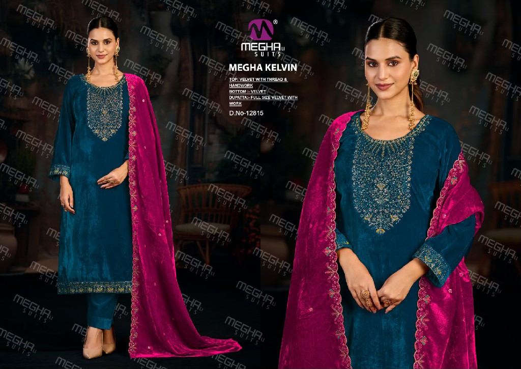 MEGHALI KELVIN WHOLESALE VELVET WITH WORK WINTER WEAR UNSTITCH SALWAR SUITS EXPORTER
