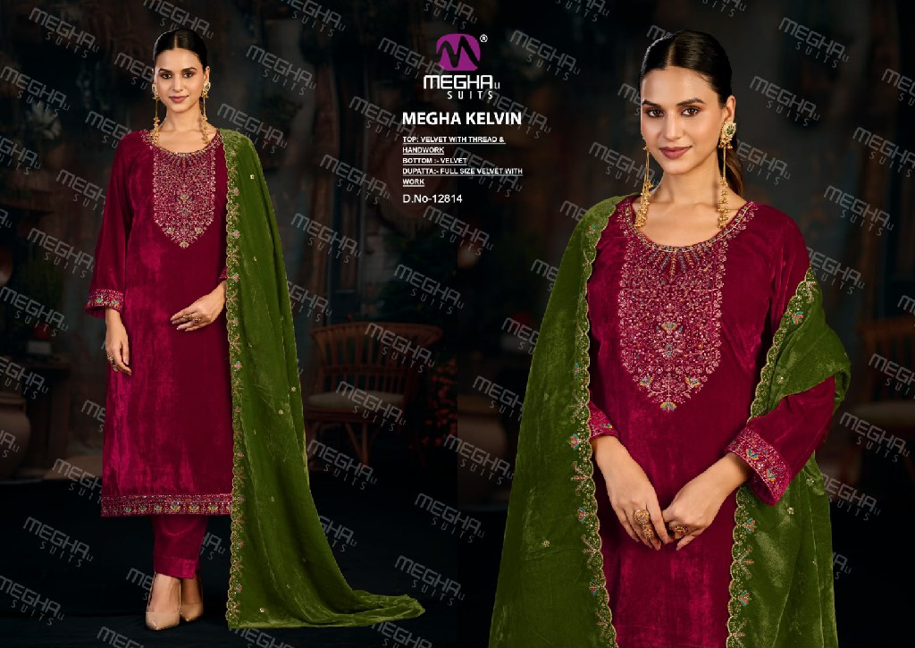 MEGHALI KELVIN WHOLESALE VELVET WITH WORK WINTER WEAR UNSTITCH SALWAR SUITS EXPORTER