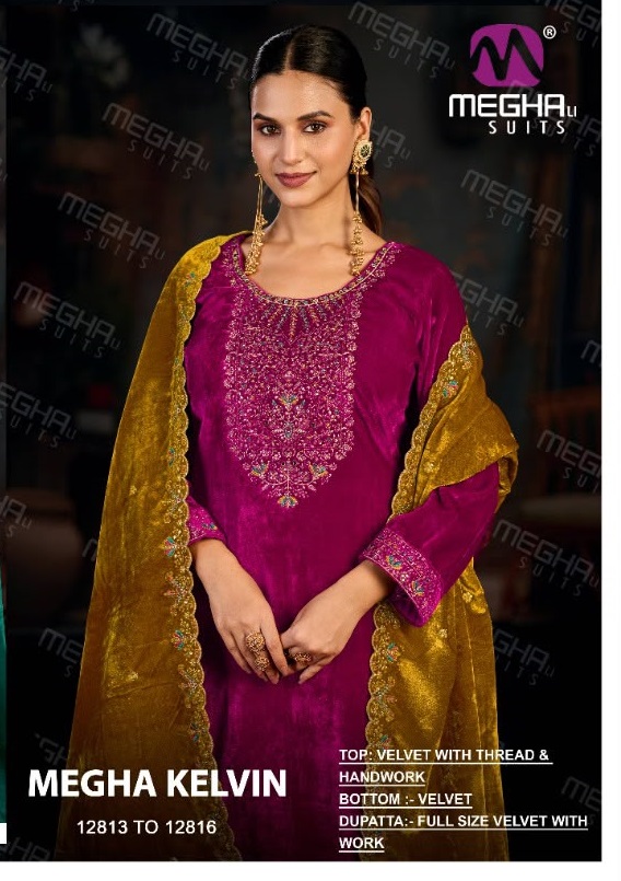 MEGHALI KELVIN WHOLESALE VELVET WITH WORK WINTER WEAR UNSTITCH SALWAR SUITS EXPORTER
