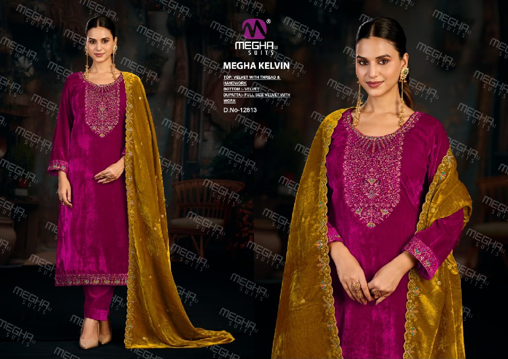 MEGHALI KELVIN WHOLESALE VELVET WITH WORK WINTER WEAR UNSTITCH SALWAR SUITS EXPORTER