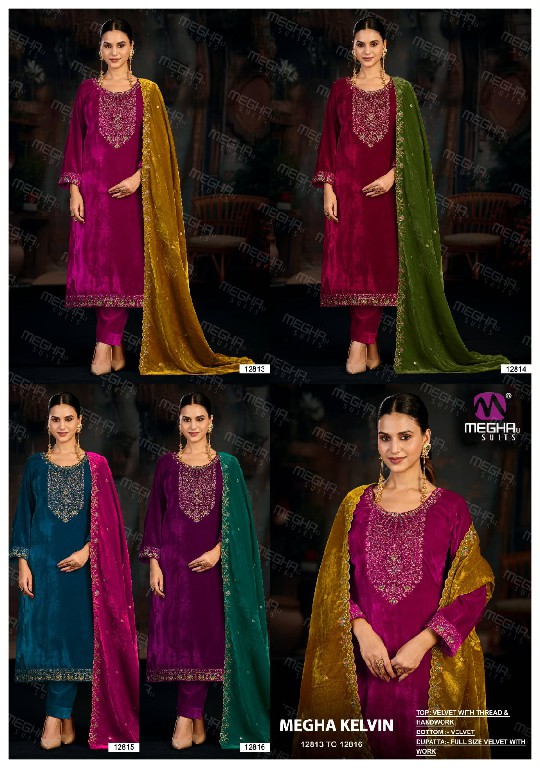 MEGHALI KELVIN WHOLESALE VELVET WITH WORK WINTER WEAR UNSTITCH SALWAR SUITS EXPORTER
