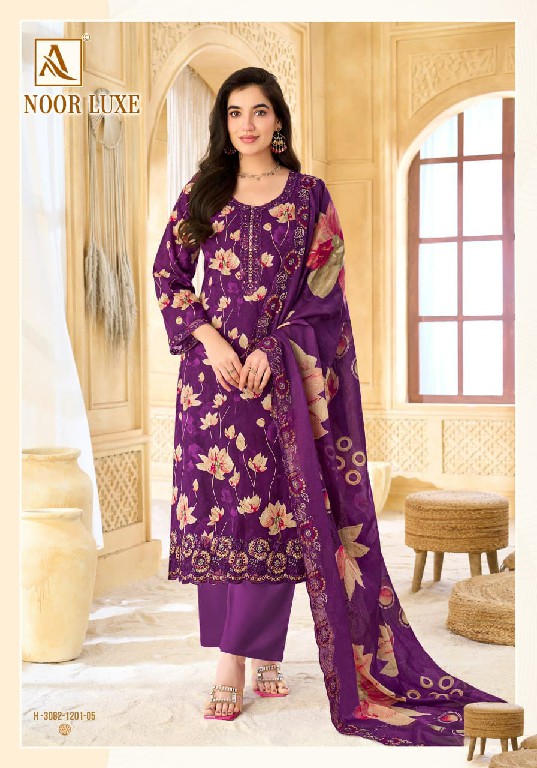 ALOK SUIT NOOR LUXE WHOLESALE CAMBRIC COTTON FANCY EMBROIDERY UNSTITCH SALWAR SUITS SUPPLIER