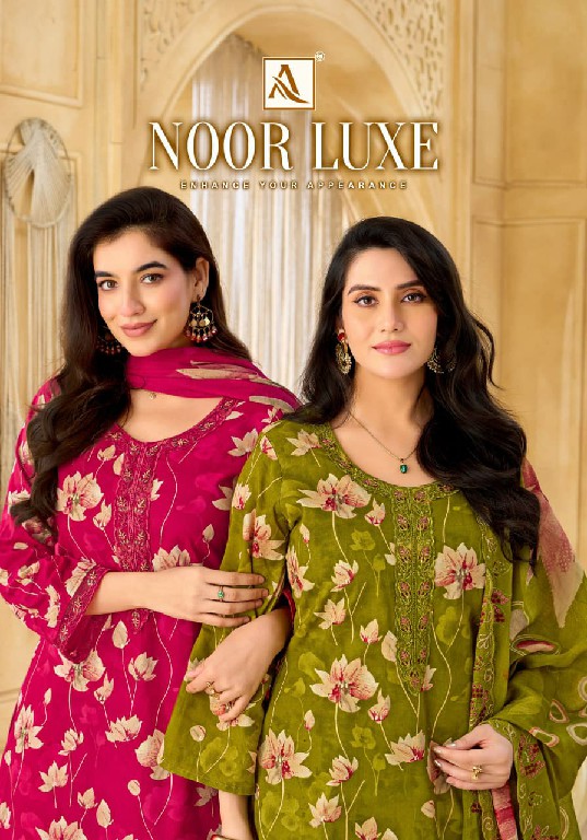 ALOK SUIT NOOR LUXE WHOLESALE CAMBRIC COTTON FANCY EMBROIDERY UNSTITCH SALWAR SUITS SUPPLIER