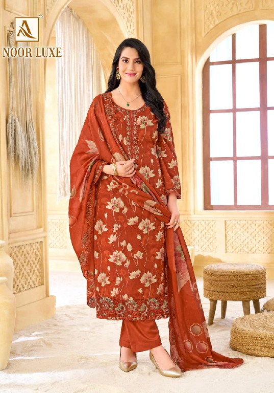 ALOK SUIT NOOR LUXE WHOLESALE CAMBRIC COTTON FANCY EMBROIDERY UNSTITCH SALWAR SUITS SUPPLIER