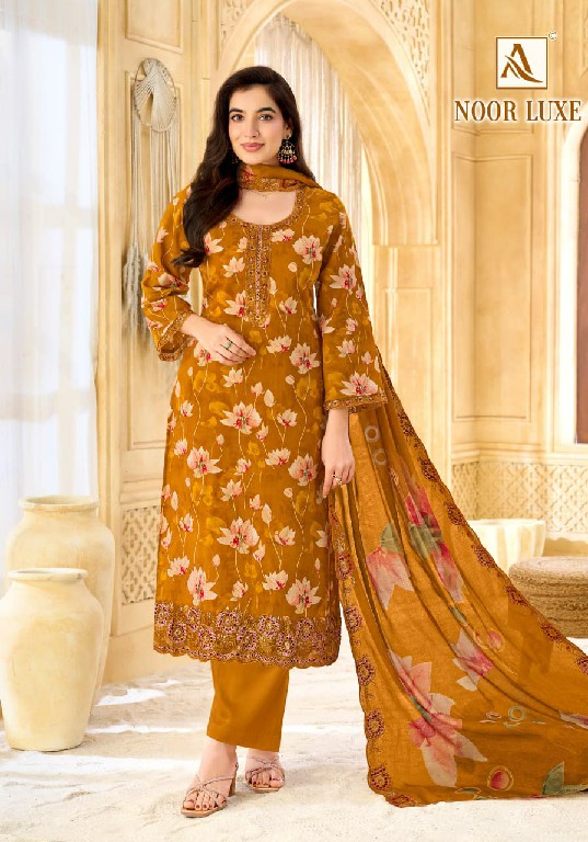 ALOK SUIT NOOR LUXE WHOLESALE CAMBRIC COTTON FANCY EMBROIDERY UNSTITCH SALWAR SUITS SUPPLIER