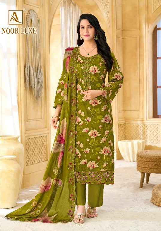 ALOK SUIT NOOR LUXE WHOLESALE CAMBRIC COTTON FANCY EMBROIDERY UNSTITCH SALWAR SUITS SUPPLIER
