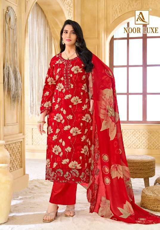 ALOK SUIT NOOR LUXE WHOLESALE CAMBRIC COTTON FANCY EMBROIDERY UNSTITCH SALWAR SUITS SUPPLIER
