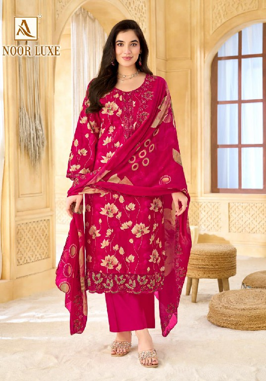 ALOK SUIT NOOR LUXE WHOLESALE CAMBRIC COTTON FANCY EMBROIDERY UNSTITCH SALWAR SUITS SUPPLIER