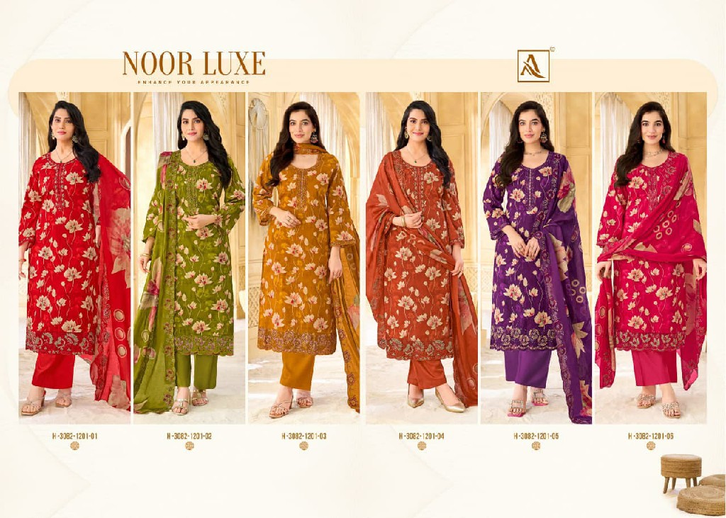 ALOK SUIT NOOR LUXE WHOLESALE CAMBRIC COTTON FANCY EMBROIDERY UNSTITCH SALWAR SUITS SUPPLIER