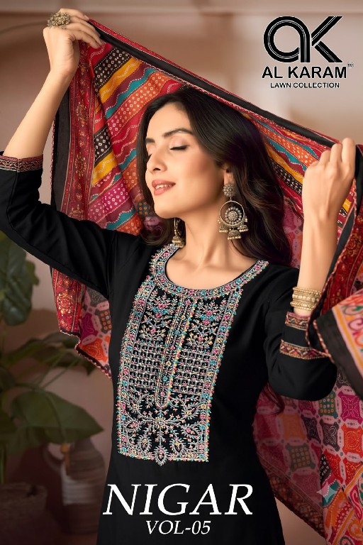 AL KARAM NIGAR VOL 5 WHOLESALE RAYON WITH WORK FANCY DRESS MATERIAL FOR EXPORT