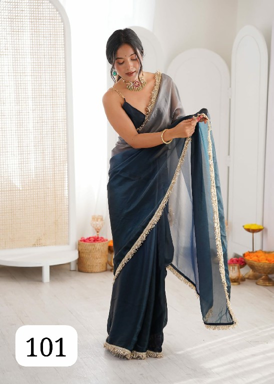PURPLE CREATION MIDORI WHOLESALE FENDY SATIN SHADED WITH LACE BORDER FANCY INDIAN SAREES FOR WOMEN SUPPLIER