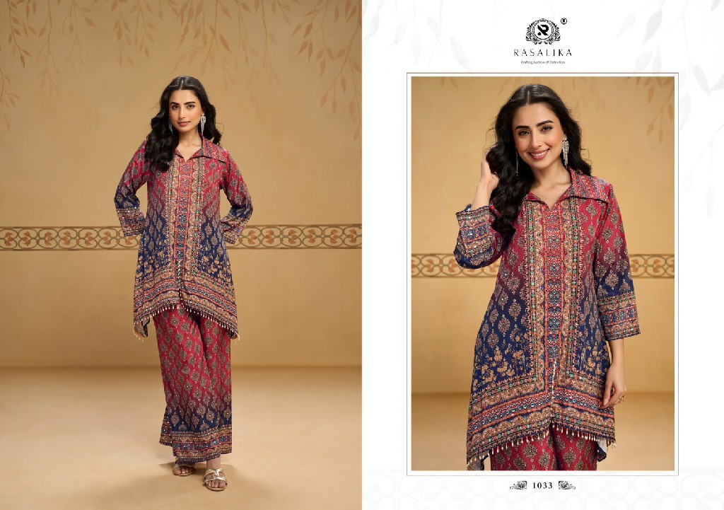 RASALIKA SUKH WHOLESALE READYMADE REAL CREP SILK MIRROR WORK CORD SET FOR EXPORT