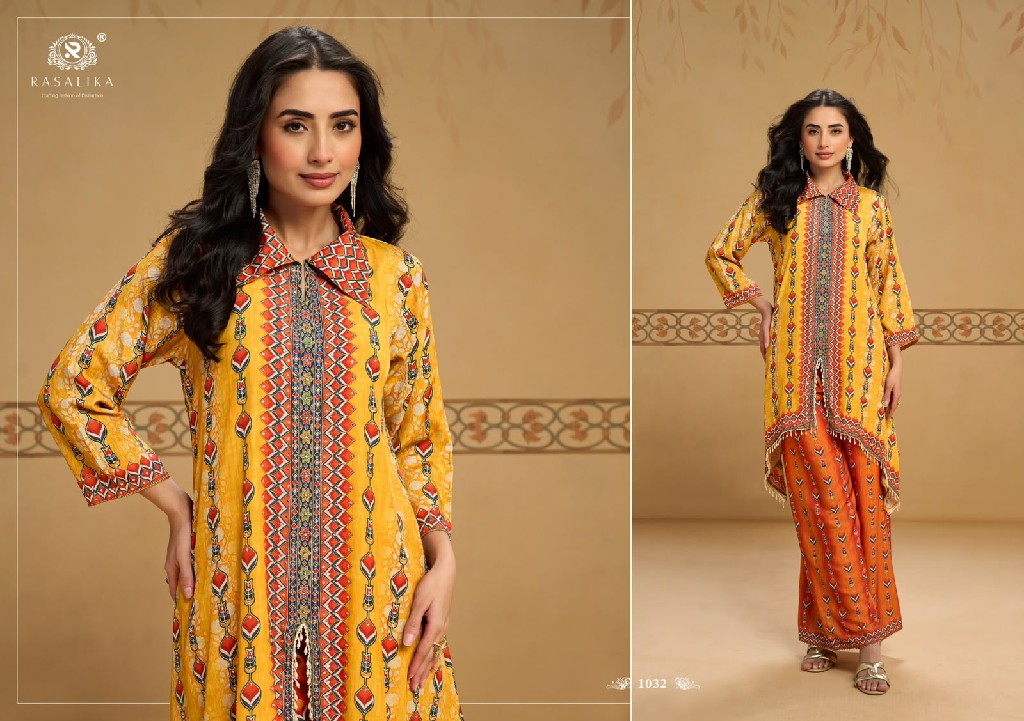 RASALIKA SUKH WHOLESALE READYMADE REAL CREP SILK MIRROR WORK CORD SET FOR EXPORT