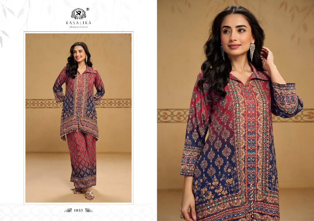 RASALIKA SUKH WHOLESALE READYMADE REAL CREP SILK MIRROR WORK CORD SET FOR EXPORT