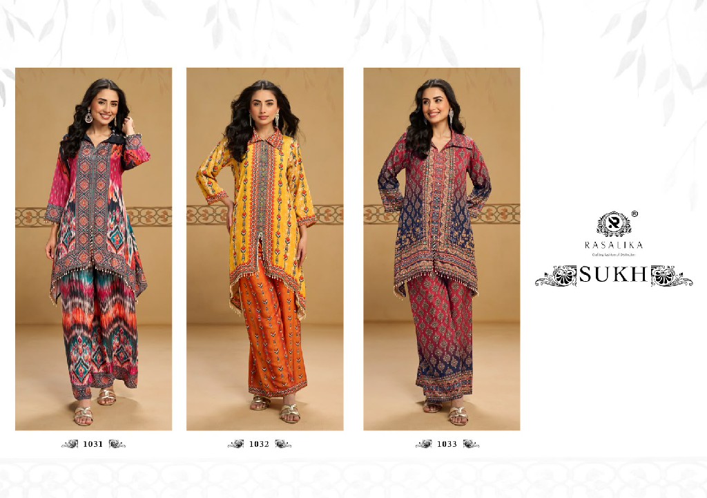 RASALIKA SUKH WHOLESALE READYMADE REAL CREP SILK MIRROR WORK CORD SET FOR EXPORT