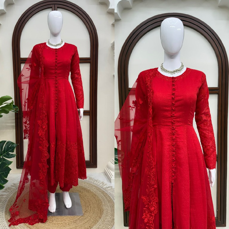 TEXTILEDEAL D.NO 6076 WHOLESALE READYMADE VICHITRA SILK DESIGNER ANARKALI 3 PCS SUITS EXPORTER