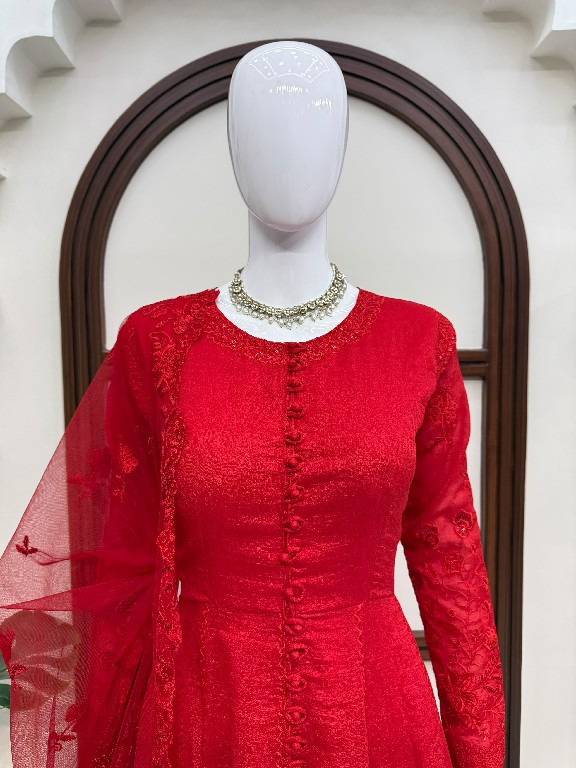 TEXTILEDEAL D.NO 6076 WHOLESALE READYMADE VICHITRA SILK DESIGNER ANARKALI 3 PCS SUITS EXPORTER