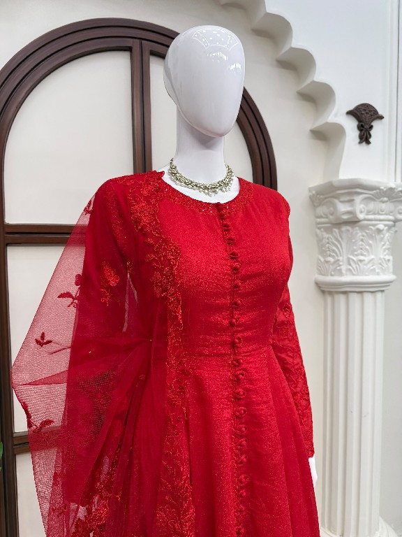 TEXTILEDEAL D.NO 6076 WHOLESALE READYMADE VICHITRA SILK DESIGNER ANARKALI 3 PCS SUITS EXPORTER