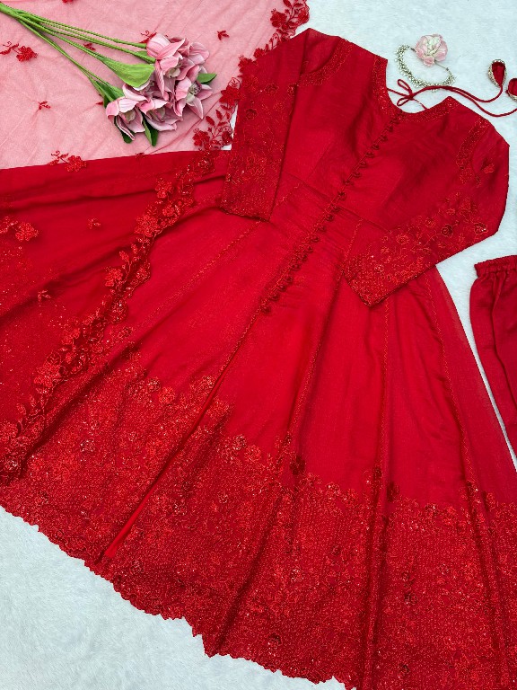 TEXTILEDEAL D.NO 6076 WHOLESALE READYMADE VICHITRA SILK DESIGNER ANARKALI 3 PCS SUITS EXPORTER