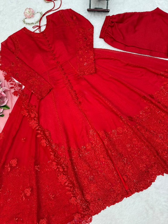 TEXTILEDEAL D.NO 6076 WHOLESALE READYMADE VICHITRA SILK DESIGNER ANARKALI 3 PCS SUITS EXPORTER