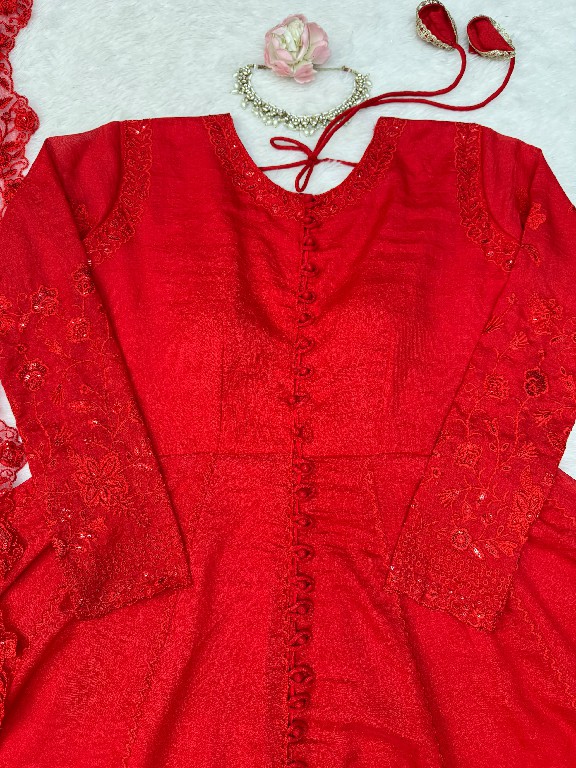 TEXTILEDEAL D.NO 6076 WHOLESALE READYMADE VICHITRA SILK DESIGNER ANARKALI 3 PCS SUITS EXPORTER