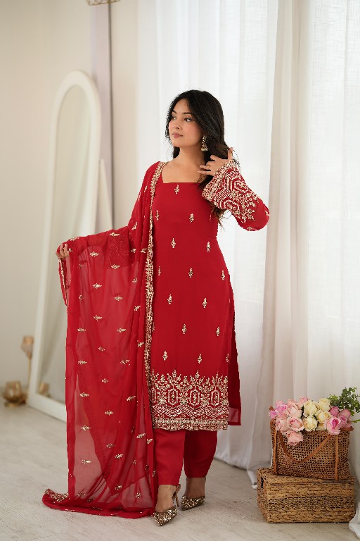 SP SERIES D.NO SP-86 WHOLESALE READYMADE FAUX GEORGETTE ETHNIC WEAR 3 PCS SUITS SUPPLIER