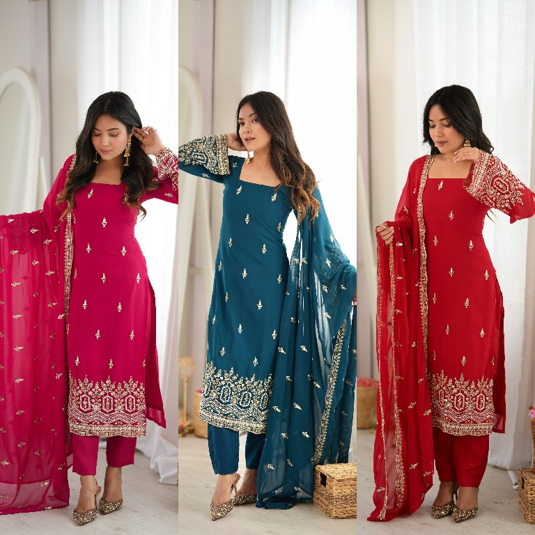 SP SERIES D.NO SP-86 WHOLESALE READYMADE FAUX GEORGETTE ETHNIC WEAR 3 PCS SUITS SUPPLIER
